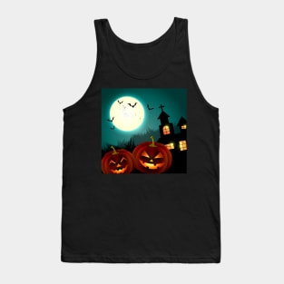 Haunted House and Pumpkins Tank Top